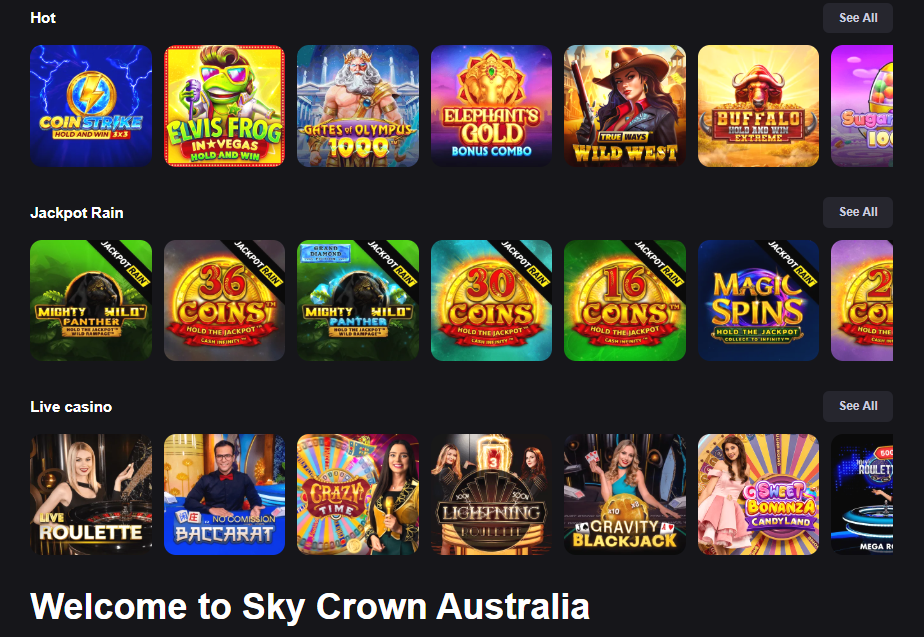 Sky Crown Casino features and games overview